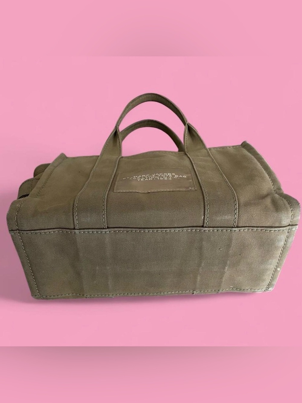 Marc Jacobs Canvas Tote Bag - Olive with White Logo - Picture 3 of 4